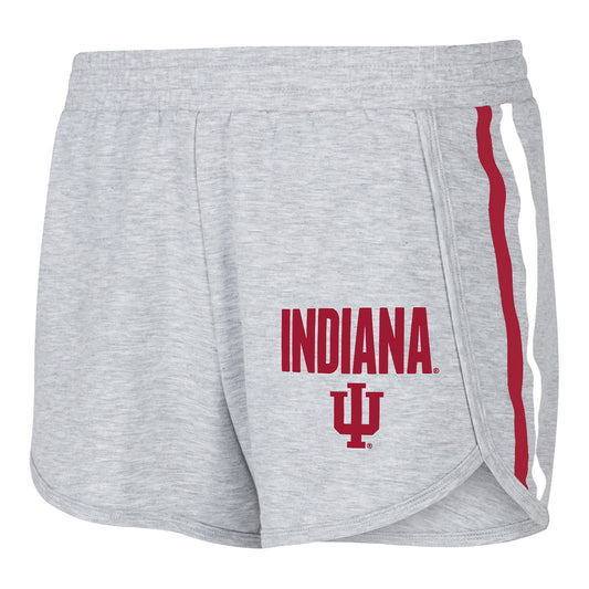 Ladies Indiana Hoosiers Side Stripe Grey Shorts - Front View