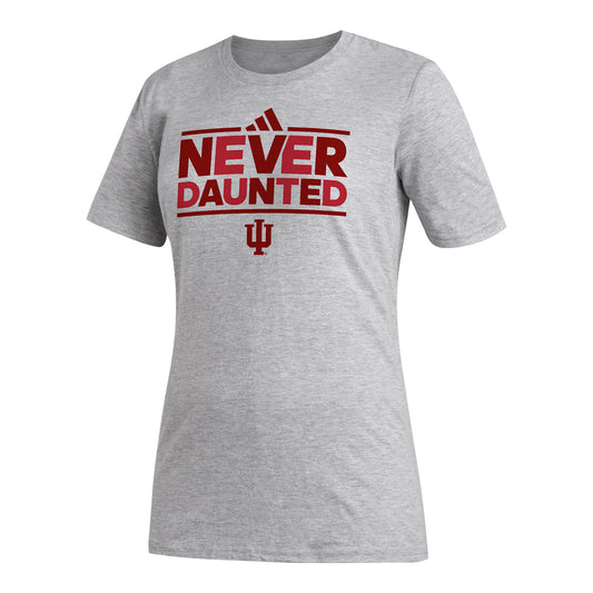 Ladies Indiana Hoosiers Adidas Never Daunted Grey T-Shirt - Front View