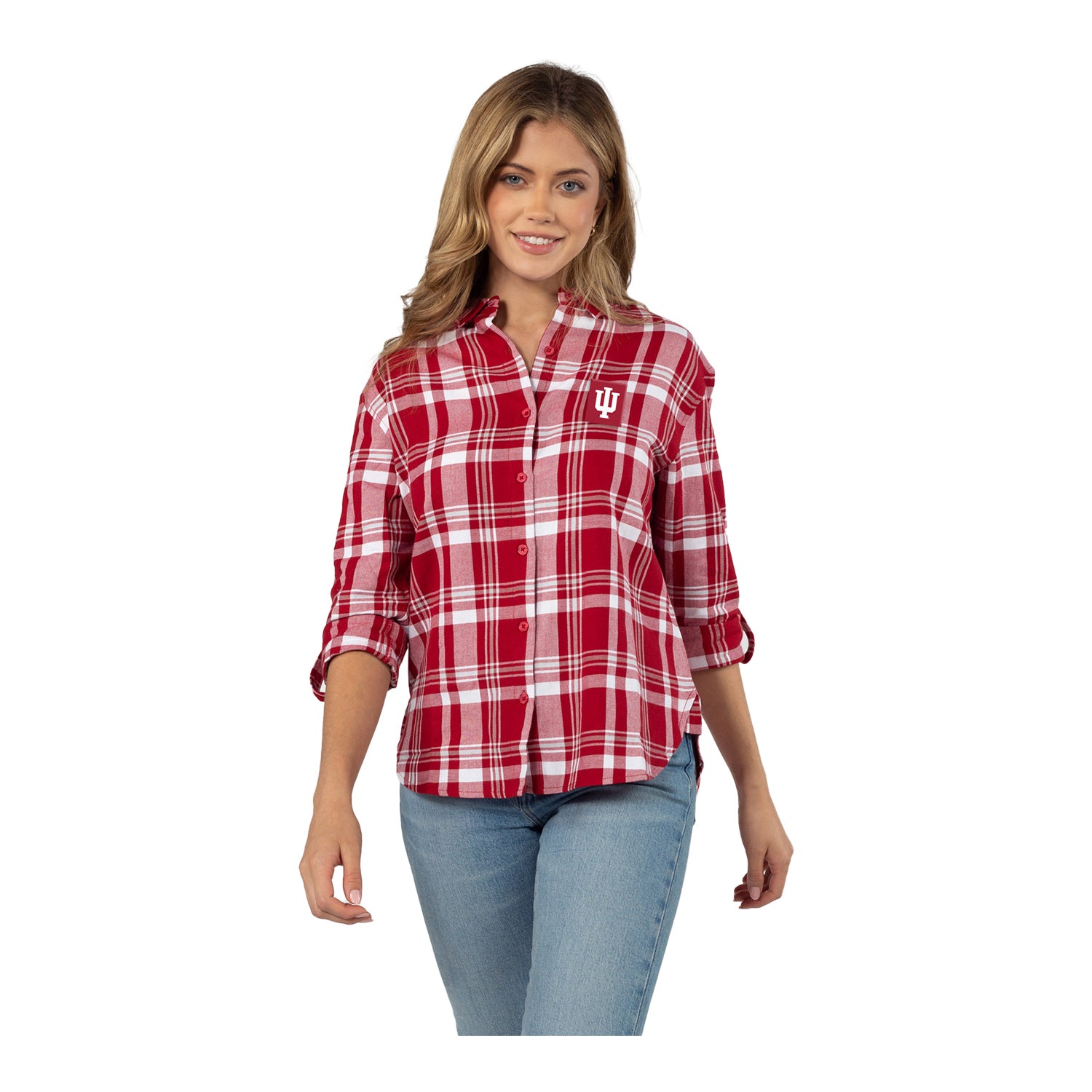 Women's Indiana University Hoosiers Flannel Boyfriend Weekender Plaid Shirt