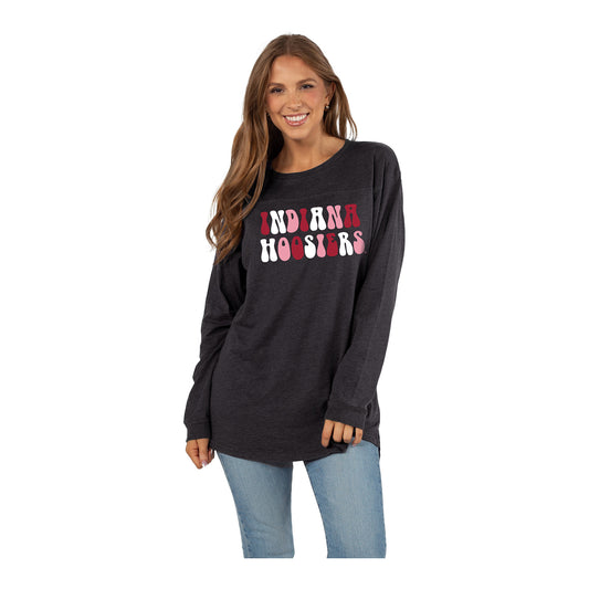 Ladies Indiana Hoosiers Burnout Long Sleeve Black Tunic - Front View
