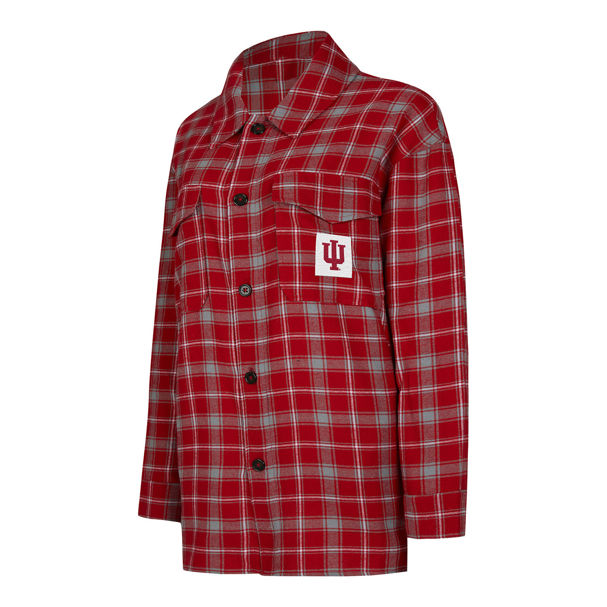 Ladies Indiana Hoosiers Boyfriend Nightshirt L/S Crimson and Grey - Front View