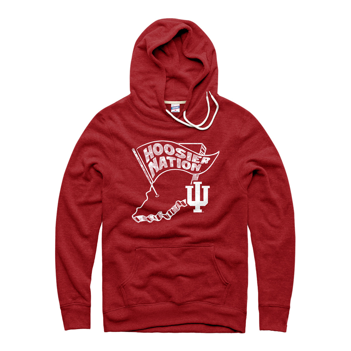 Indiana Hoosiers Charlie Hustle Hoosier Nation Flag State Outline Hoodie – Red - Front View