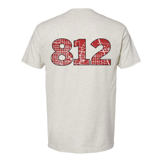 Indiana Hoosiers 812 Bloomington Map Oatmeal T-Shirt - Back View