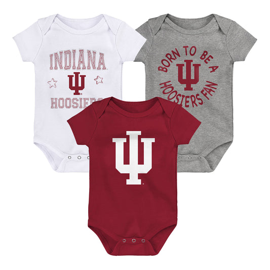 Infant Indiana Hoosiers Born to Be 3-Pack Crimson Onesies - Front View