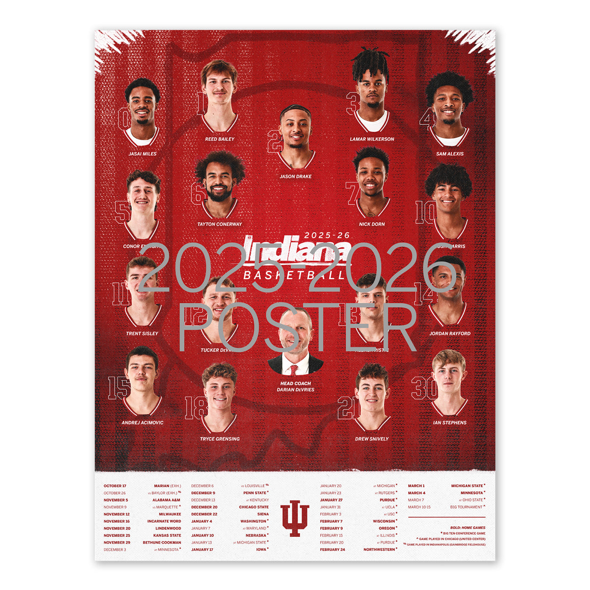 Indiana Hoosiers 25/26 Men's Basketball Schedule Poster