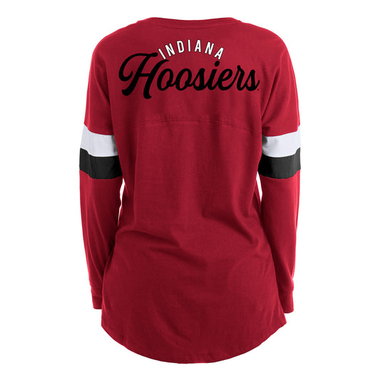 Ladies Indiana Hoosiers Script Lace Up T-Shirt in Crimson - Back View