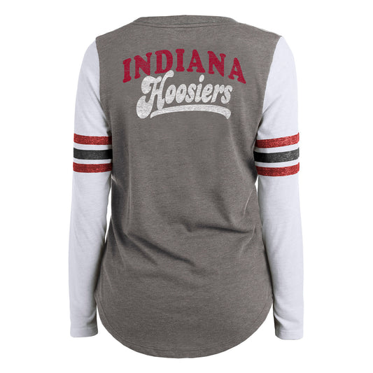 Ladies Indiana Hoosiers Script Tri-Blend T-Shirt in Grey, Crimson, and White - Back View