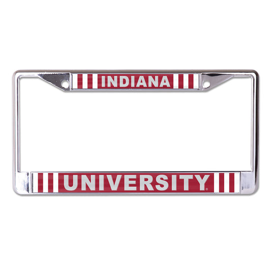 Indiana Hoosiers Acrylic Candy Stripe License Plate Holder in Crimson and Silver - Front View