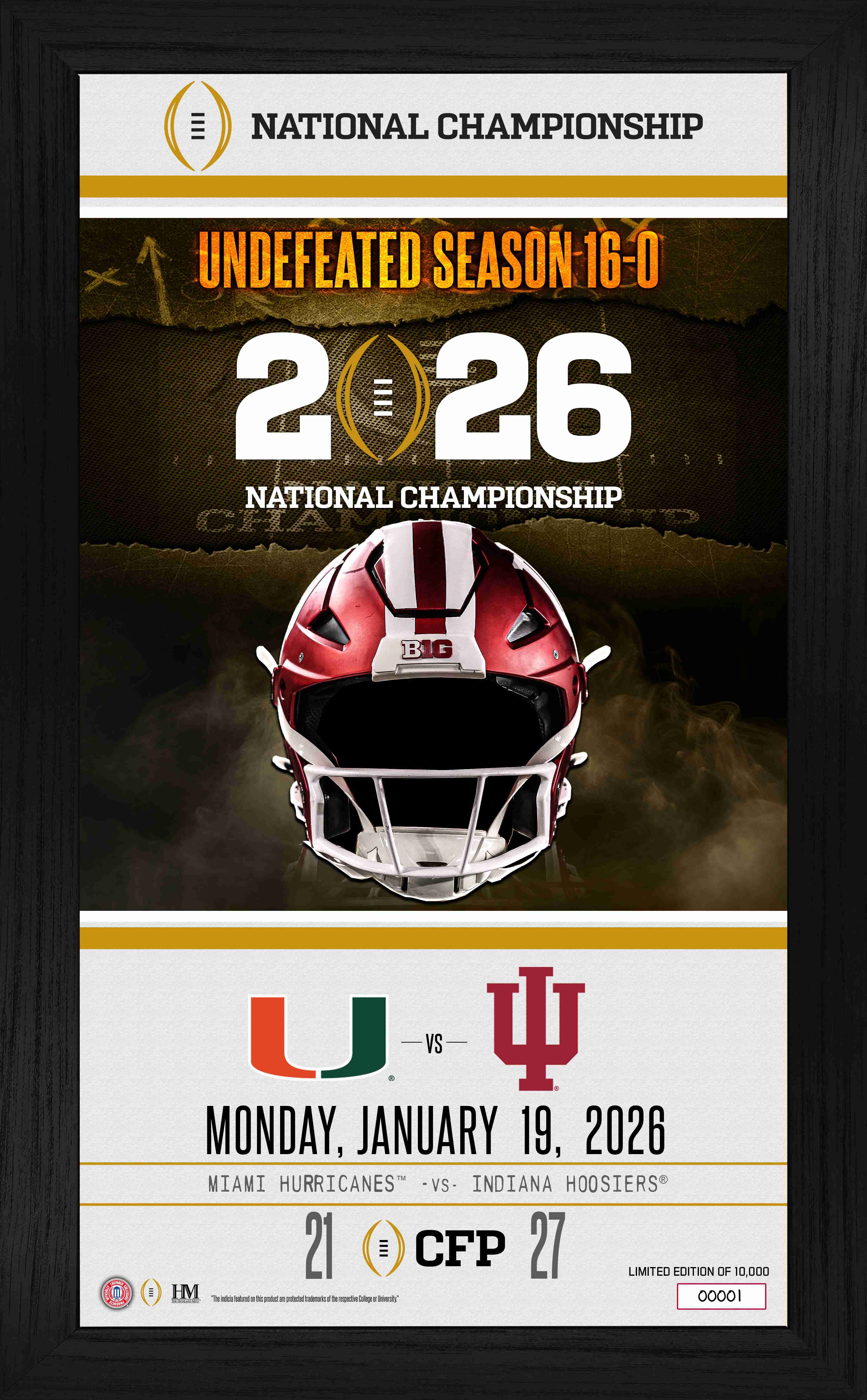 Indiana Hoosiers 2025-26 CFP National Champions Game Day Frame