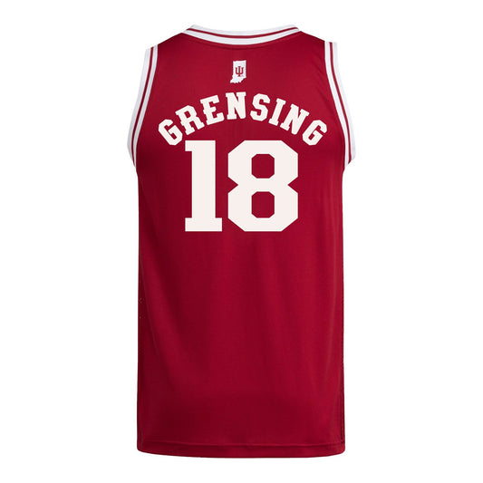 Indiana Hoosiers Adidas #18 Tryce Grensing Student Athlete Youth Crimson Basketball Jersey - Back View
