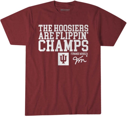 Indiana Hoosiers Football Breaking T Student Athlete "The Hoosiers are Flippin Champs" Fernando Mendoza T-Shirt