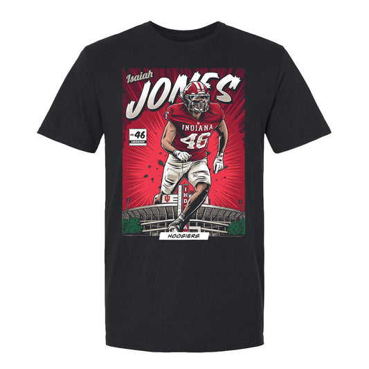 Indiana Hoosiers Football Student Athlete #46 Isaiah Jones Comic T-Shirt - Front View
