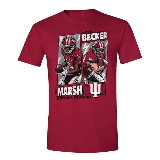 Indiana Hoosiers Football Student Athlete #11 Nick Marsh and #80 Charlie Becker Dynamic Duo T-Shirt - Front View