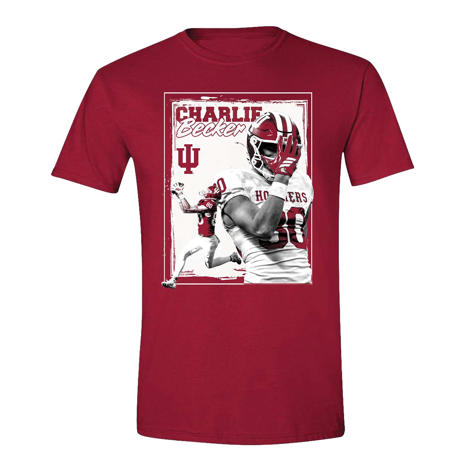 Indiana Hoosiers Football Student Athlete #80 Charlie Becker Duo T-Shirt - Front View