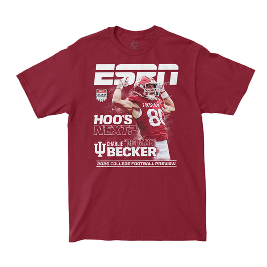 Indiana Hoosiers  Football Student Athlete #80 Charlie Becker Campus Ink X ESPN The Magazine T-Shirt - Front View