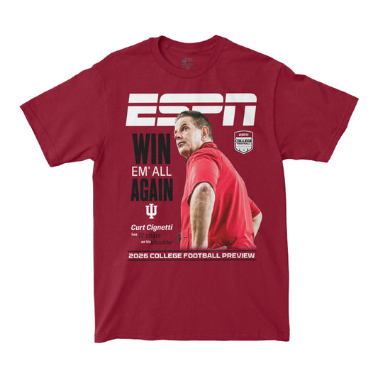 Indiana Hoosiers Football Coach Curt Cignetti Campus Ink X ESPN The Magazine T-Shirt - Front View