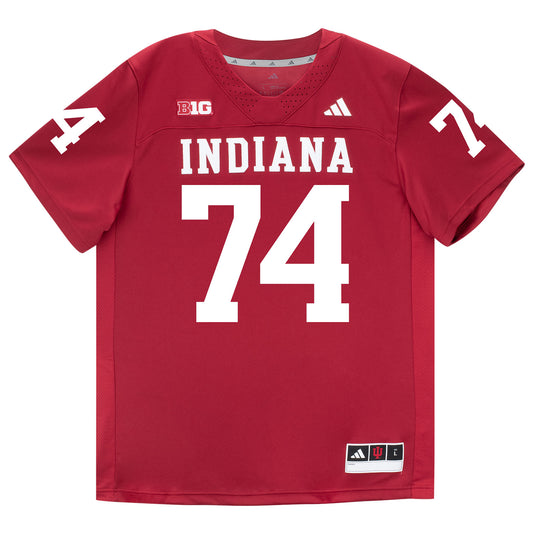 Indiana Hoosiers Adidas Football Student Athlete #74 Bray Lynch Premier Football Jersey - Front View