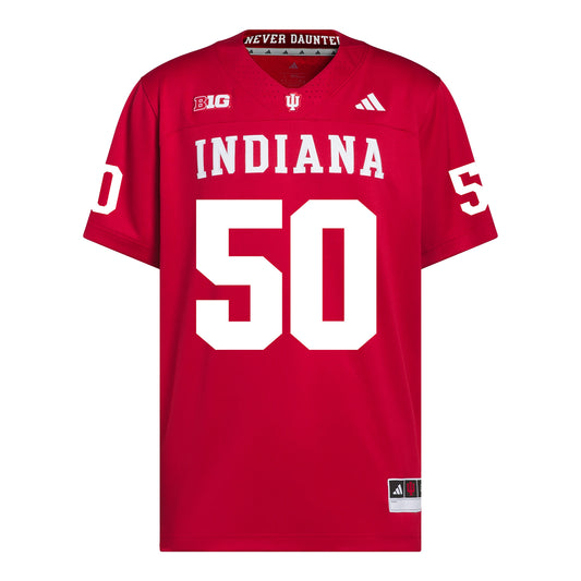 Indiana Hoosiers Adidas Football Student Athlete #50 Jhrevious Hall Premier Football Jersey