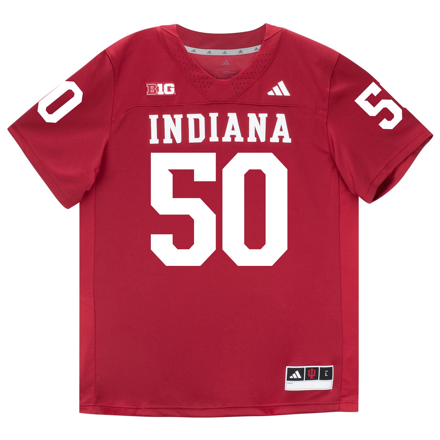 Indiana Hoosiers Adidas Football Student Athlete #50 Jhrevious Hall Premier Football Jersey - Front View