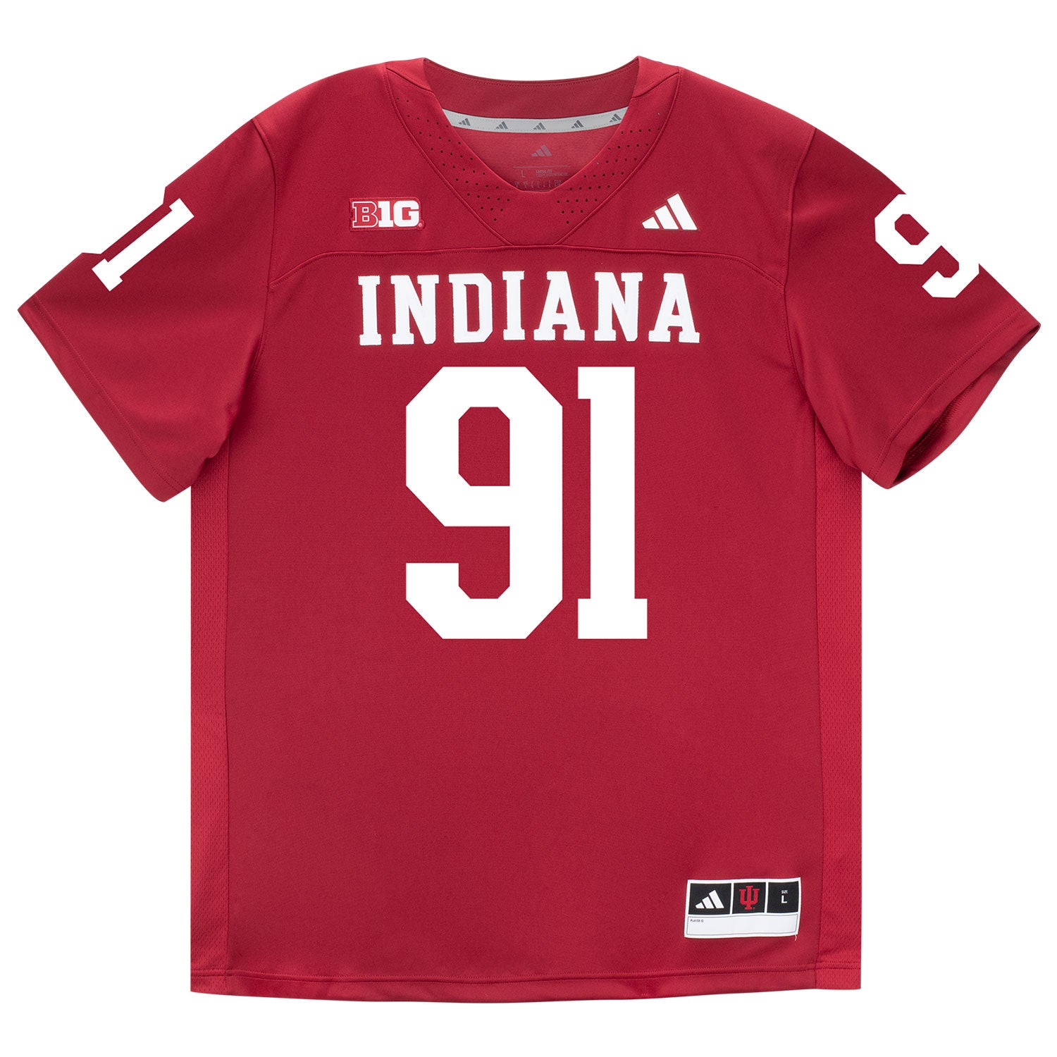 Indiana Hoosiers Adidas Football Student Athlete #91 Dominique Ratcliff Premier Football Jersey - Front view