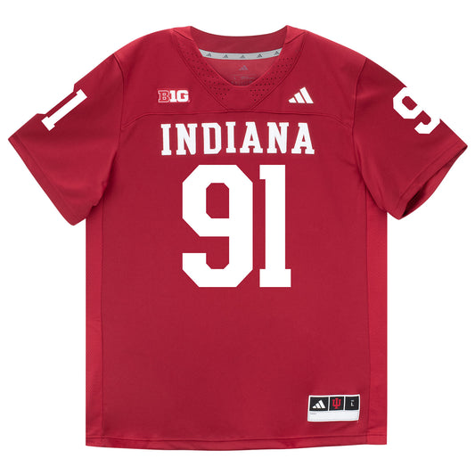 Indiana Hoosiers Adidas Football Student Athlete #91 Dominique Ratcliff Premier Football Jersey - Front view