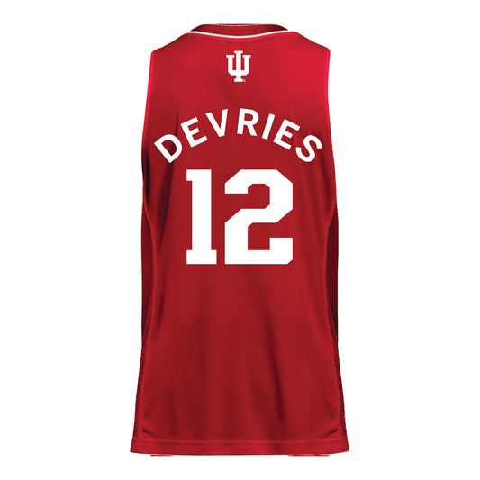 Indiana Hoosiers Adidas #12 Tucker DeVries Student Athlete Crimson Basketball Jersey - Back View