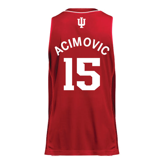 Indiana Hoosiers Adidas #15 Andrej Acimovic Student Athlete Crimson Basketball Jersey - Back View