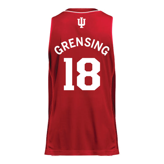 Indiana Hoosiers Adidas #18 Tryce Grensing Student Athlete Crimson Basketball Jersey - Back View