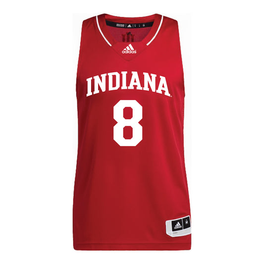 Indiana Hoosiers Adidas #8 Edessa Noyan Student Athlete Crimson Basketball Jersey - Front View