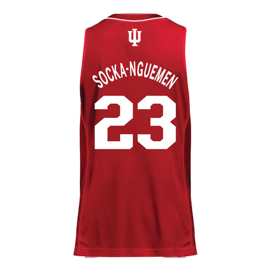 Indiana Hoosiers Adidas #23 Zania Socka-Nguemen Student Athlete Crimson Basketball Jersey - Back View