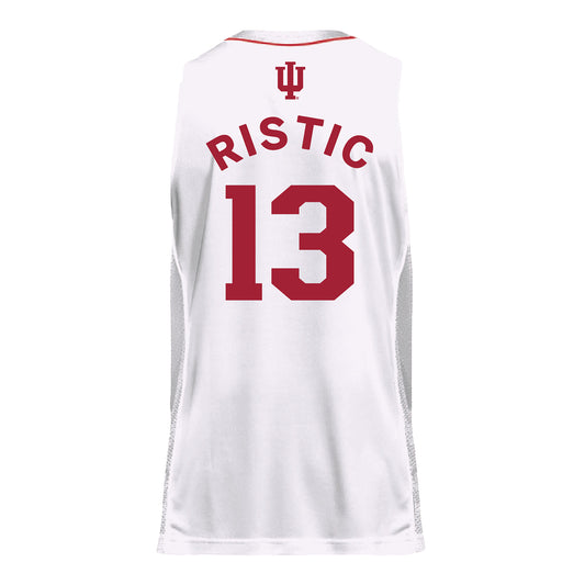 Indiana Hoosiers Adidas #13 Aleksa Ristic Student Athlete White Basketball Jersey - Back View