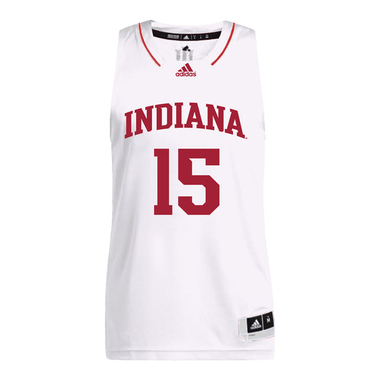 Indiana Hoosiers Adidas #15 Andrej Acimovic Student Athlete White Basketball Jersey - Front View