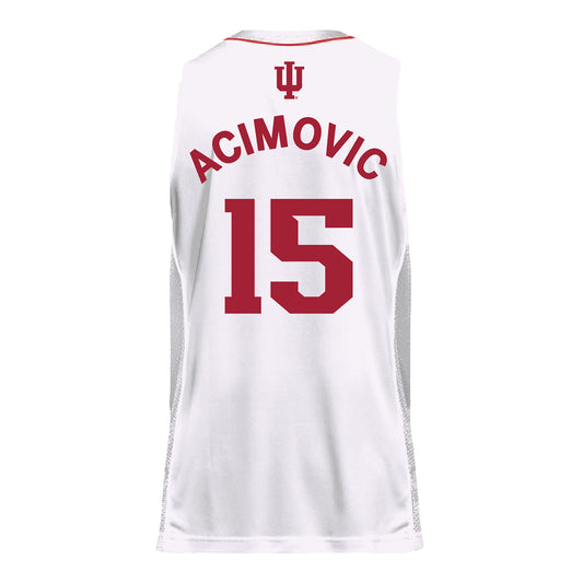 Indiana Hoosiers Adidas #15 Andrej Acimovic Student Athlete White Basketball Jersey - Back View