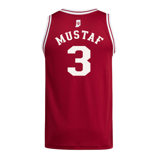 Indiana Hoosiers Adidas #3 Jaeden Mustaf Student Athlete Crimson Basketball Jersey