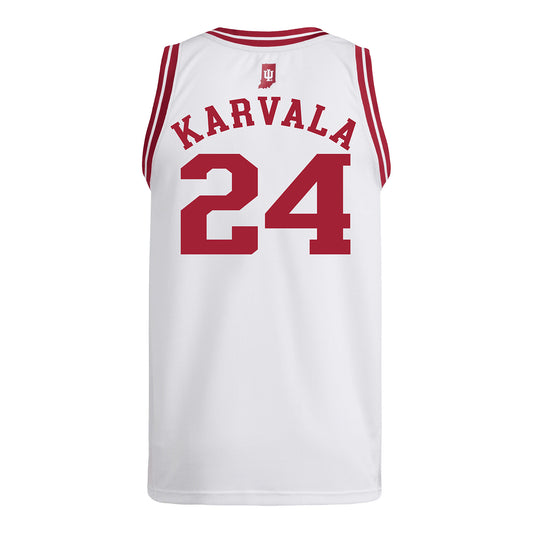 Indiana Hoosiers Adidas #24 Vaughn Karvala Student Athlete White Basketball Jersey