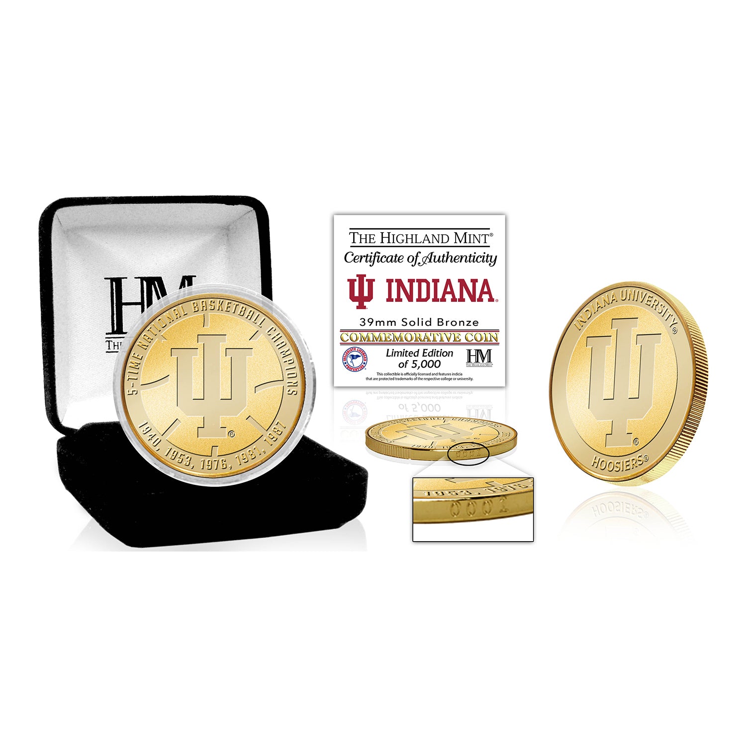Indiana Hoosiers 5-Time Basketball Champions Bronze Coin