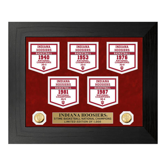 Indiana Hoosiers 5 Time Basketball National Champions Deluxe Banner Photo Mint