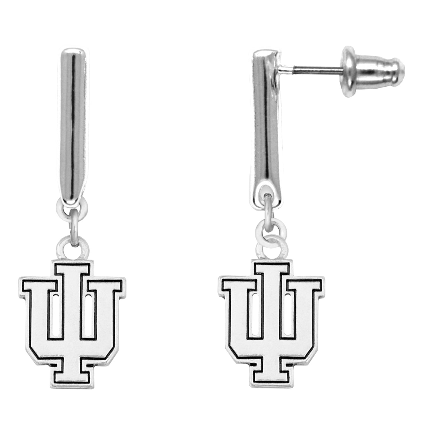 Indiana Hoosiers Trident Dangle Silver Earring - Front View