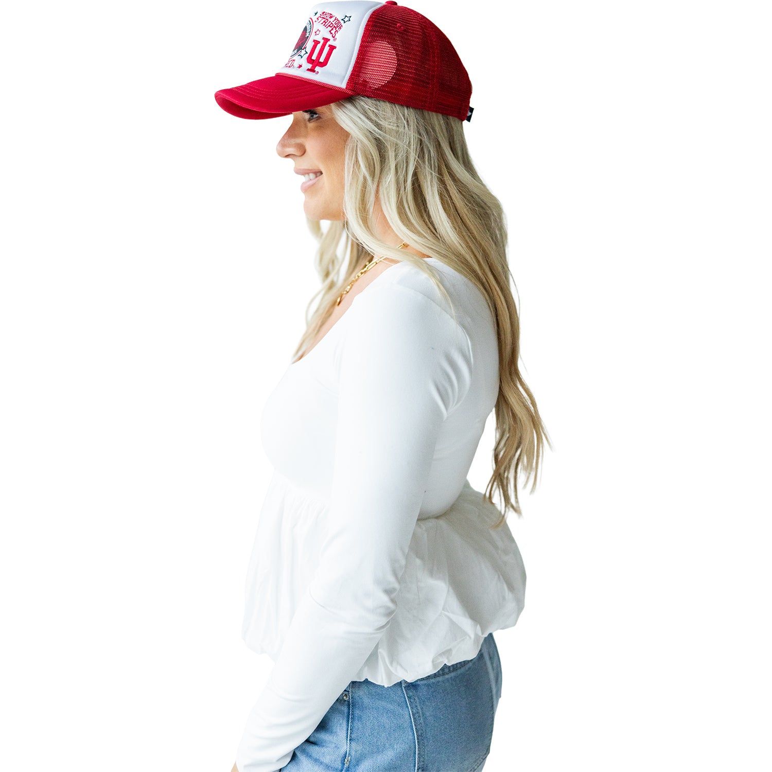 Indiana Hoosiers Ladies Foam Trucker Layered Patch Hat - Left View