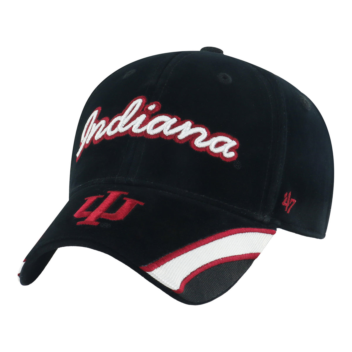 Indiana Hoosiers '47 Velvet Denim Script Ladies Hat – Black/Red - Front Left View