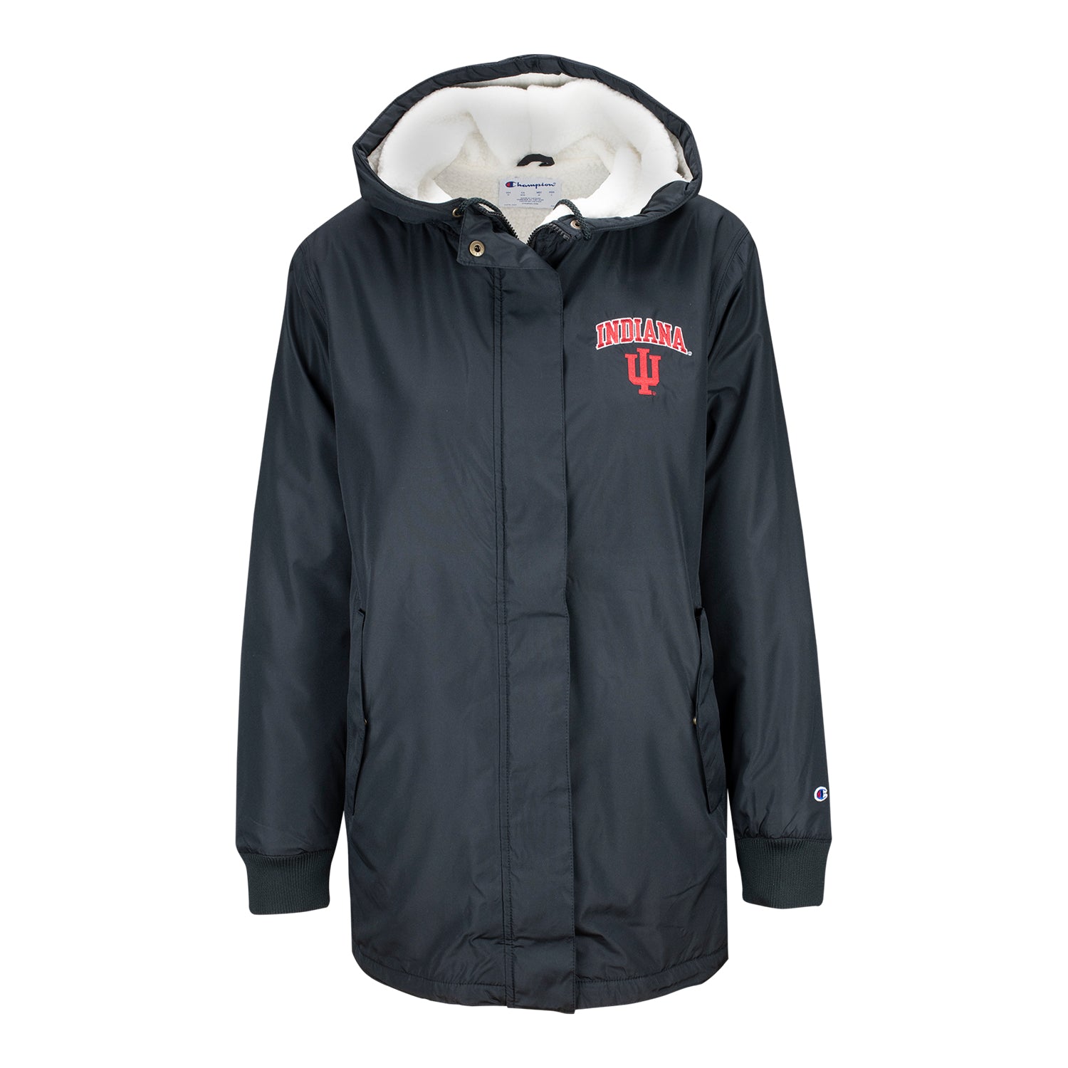 Ladies Indiana Hoosiers Sherpa Lined Stadium Black Jacket - Front View