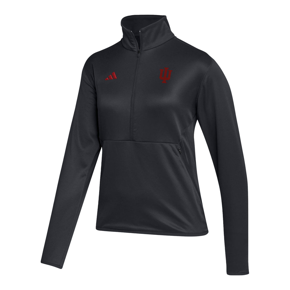 Ladies Indiana Hoosiers Adidas Sideline Black 1/4 Zip Jacket - Front View