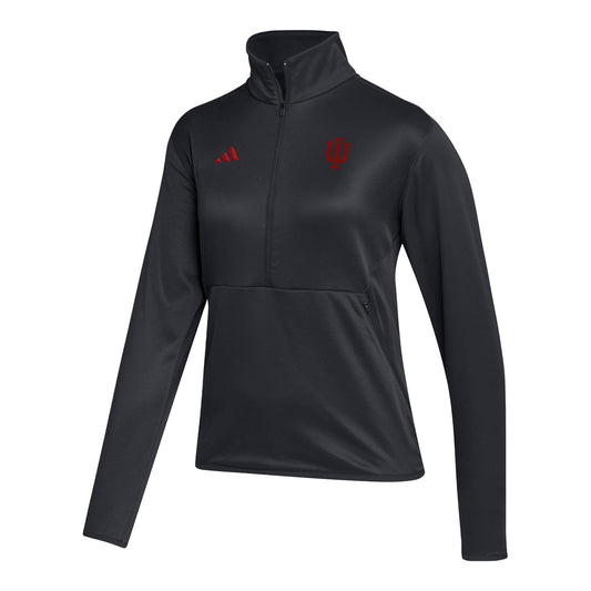 Ladies Indiana Hoosiers Adidas Sideline Black 1/4 Zip Jacket - Front View