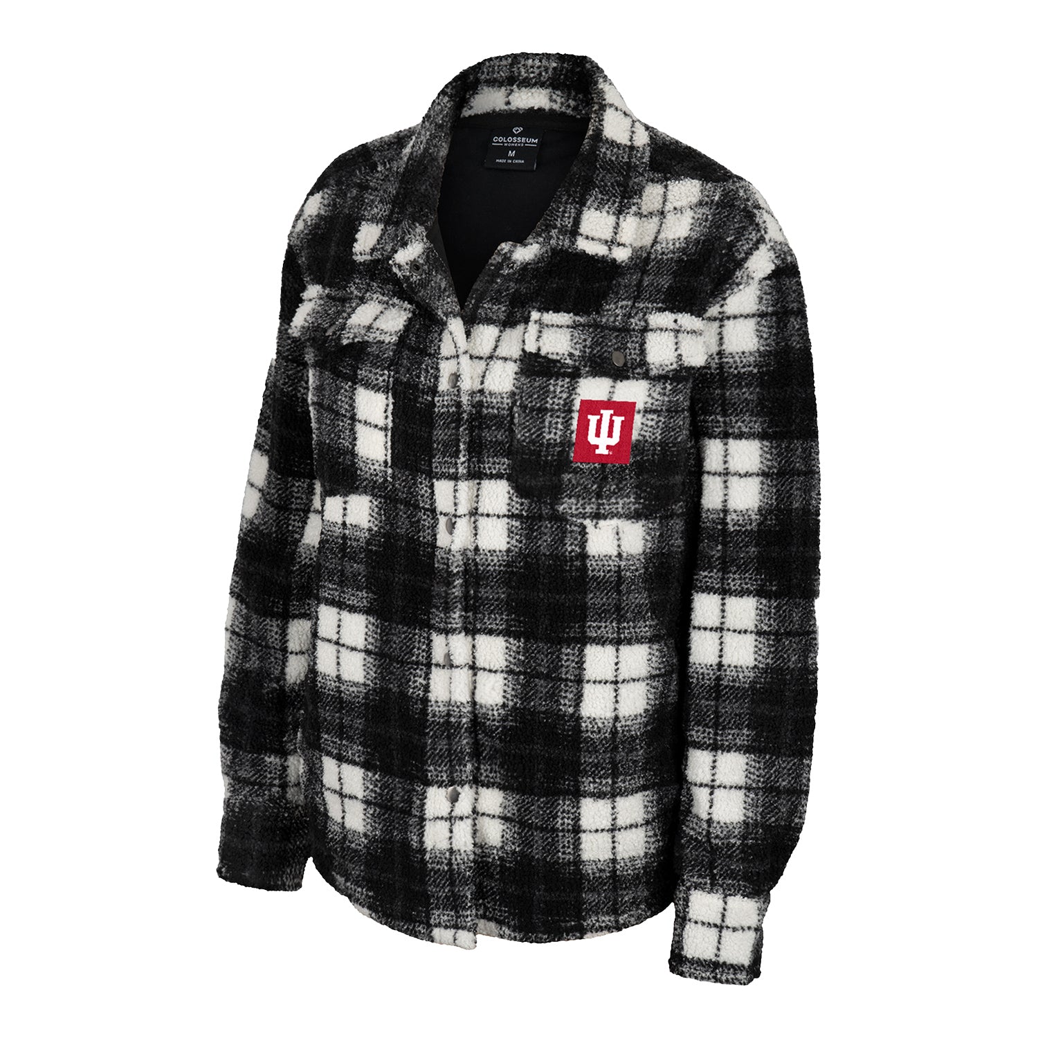 Ladies Indiana Hoosiers Hug Me Plaid Black Shacket - Front View