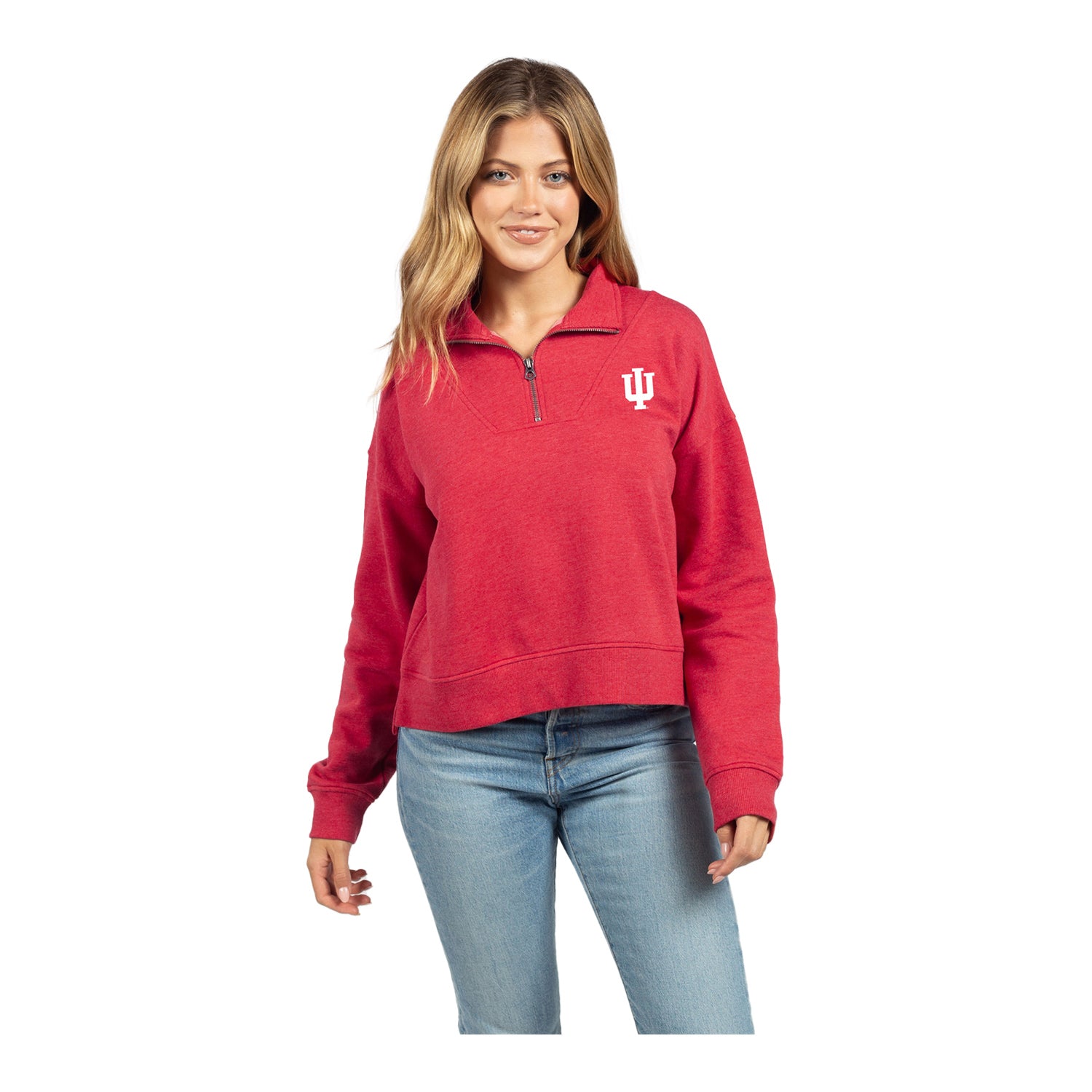 Ladies Indiana Hoosiers Halftime Crimson 1/4 Zip Jacket - Front View