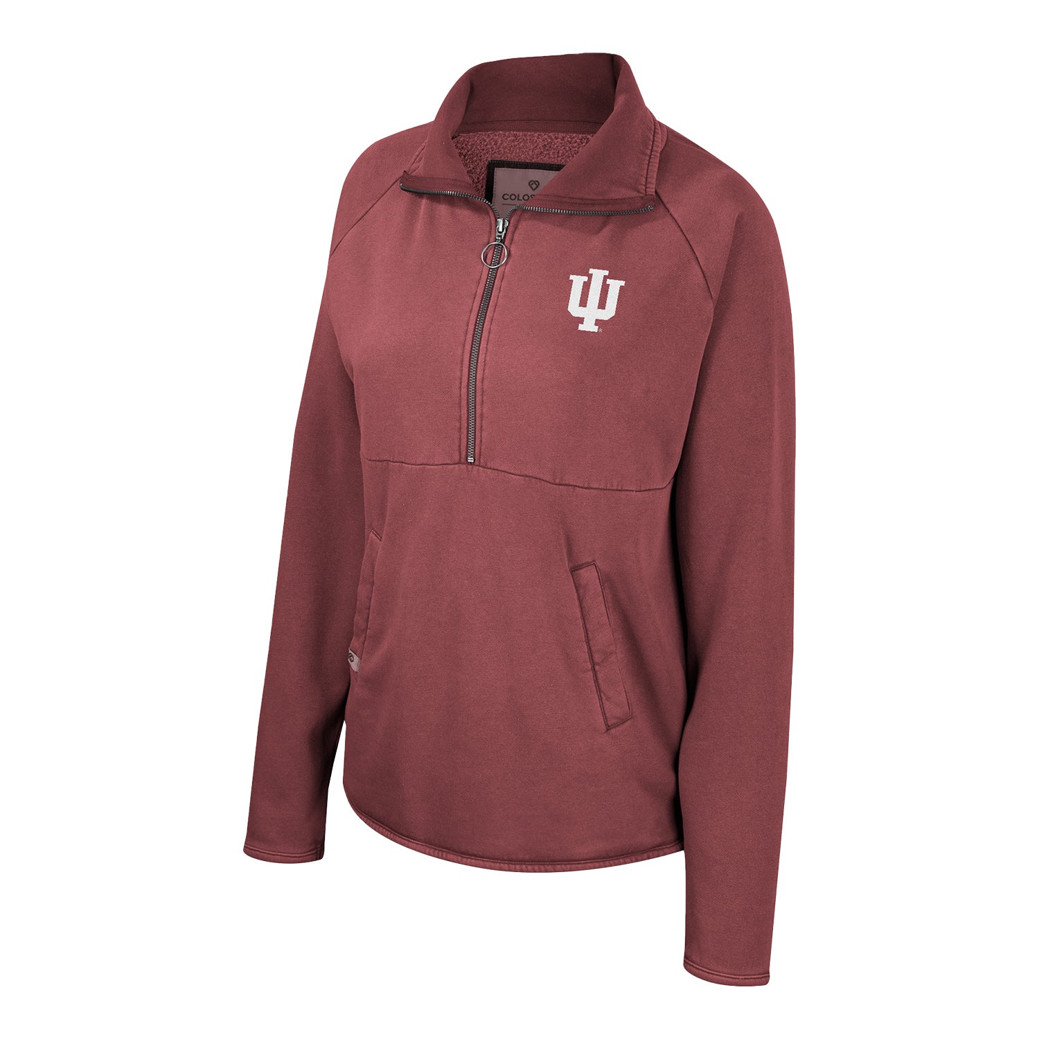 Ladies Indiana Hoosiers Audrey Acid Washed Fleece Crimson 1/4 Zip Jacket - Front View