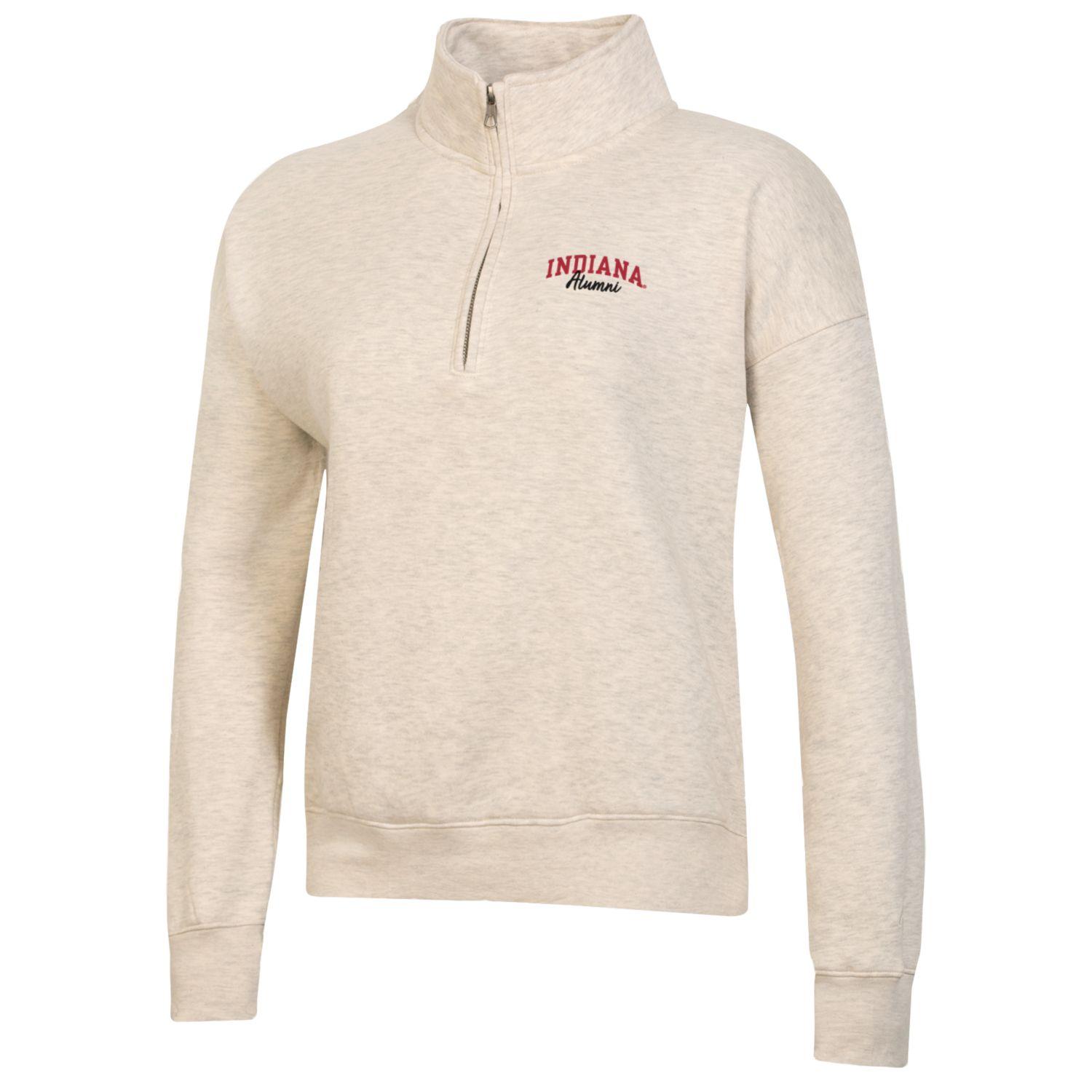 Ladies Indiana Hoosiers Alumni Big Cotton Oatmeal Heather 1/4 Zip Jacket - Front View