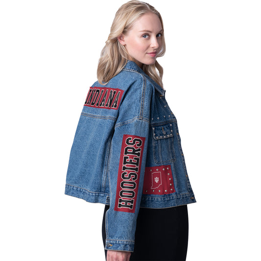 Ladies Indiana Hoosiers Game Ball Denim Jacket - Back View