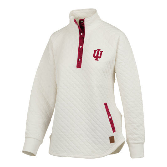 Ladies Indiana Hoosiers Quilted Ivory Jacket - Front View