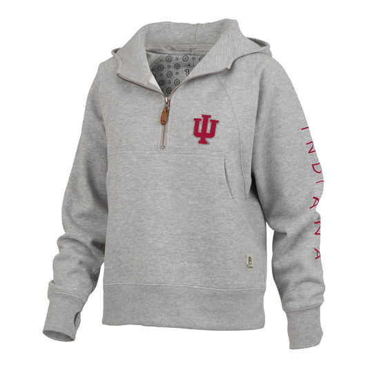 Ladies Indiana Hoosiers Hooded 1/4 Zip Grey Jacket - Front View